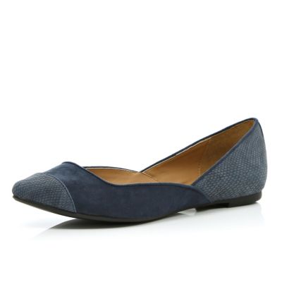 Navy snake panel point ballet pumps