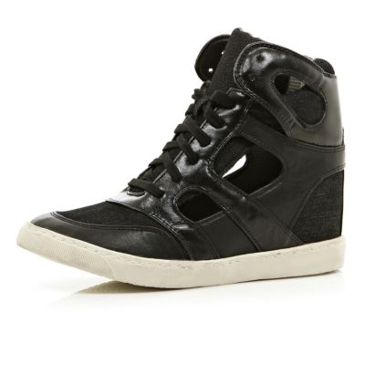 Black concealed wedge cut out high tops