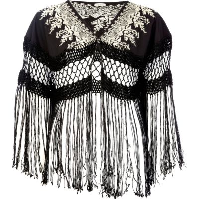 Black embroidered tassel cape 