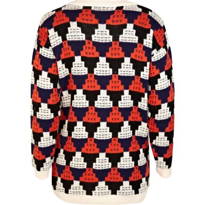 Cream space invaders jacquard jumper dress