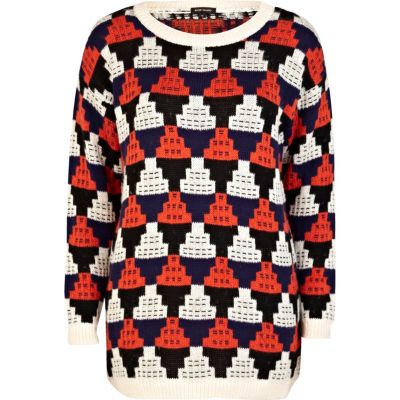 Cream space invaders jacquard jumper dress