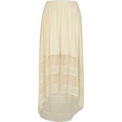 Cream raised front maxi skirt
