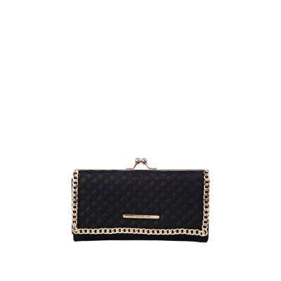 Black quilted chain clip top purse 