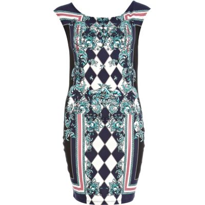 Black diamond print backless bodycon dress