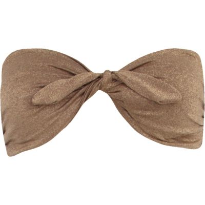 Bronze metallic twist bandeau bikini top