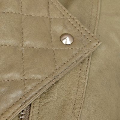 Green leather quilted biker jacket