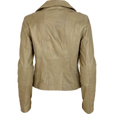 Green leather quilted biker jacket