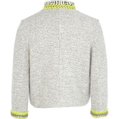 Grey boucle jewelled fluro trim jacket