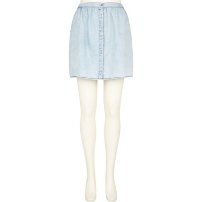 Light wash button down mini denim skirt