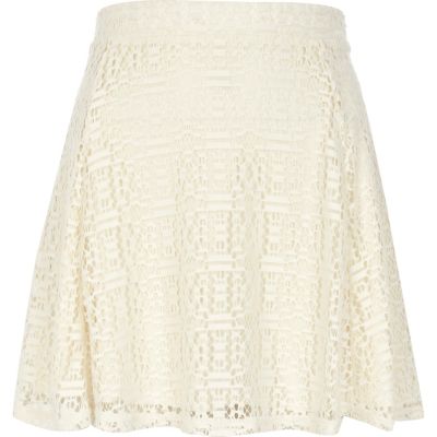 Cream burnout lace skater skirt