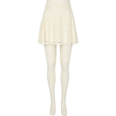 Cream burnout lace skater skirt