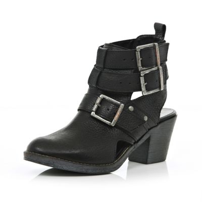 Black cut out back biker boots