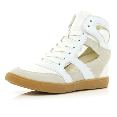 White concealed wedge cut out high tops