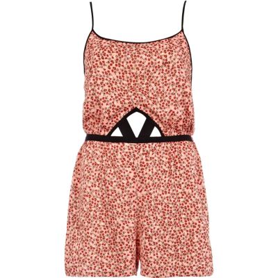 Orange ditsy print cut out playsuit 