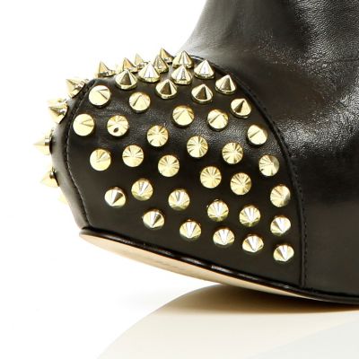 Black studded toe cap stiletto ankle boots