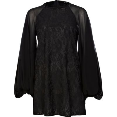 Black oversized sleeve lace dress
