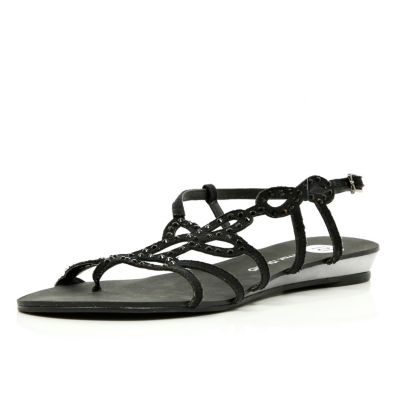 Black diamante pattern embellished sandals