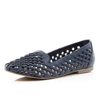 Navy woven slipper shoes 
