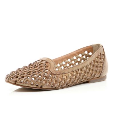 Light brown woven slipper shoes 