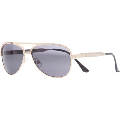 Gold tone black lens aviator sunglasses