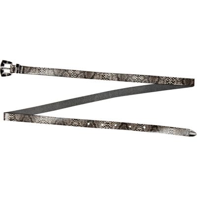 Grey snake print skinny belt 