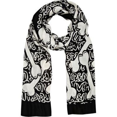 Black and white bone print scarf