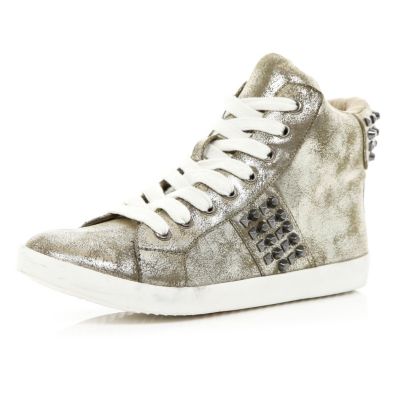 Gold studded leather look high tops