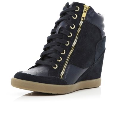 Navy contrast panel wedge high tops