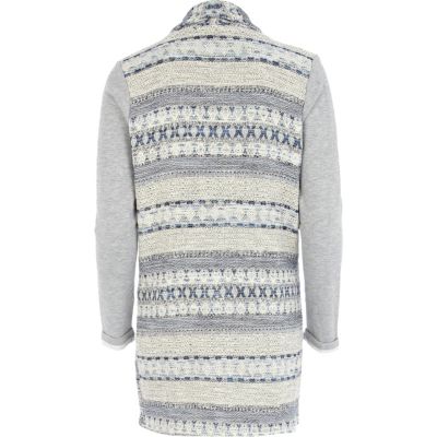 Blue aztec print contrast sleeve blazer
