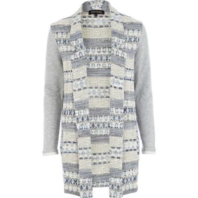 Blue aztec print contrast sleeve blazer