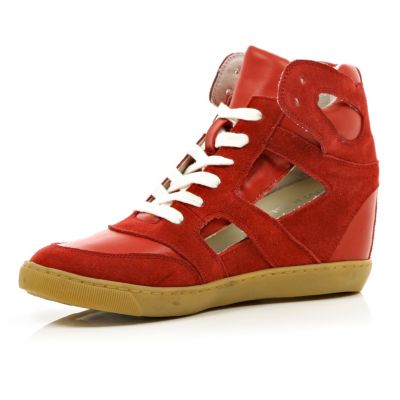 Red concealed wedge cut out high tops