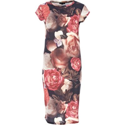 Pink floral printed tube dress