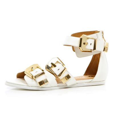 White chunky buckle sandals 