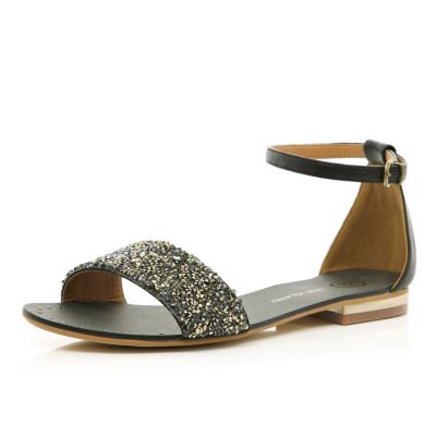 Black embellished ankle strap sandals