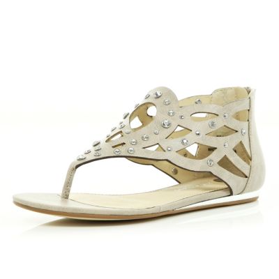 Beige embellished grecian sandals
