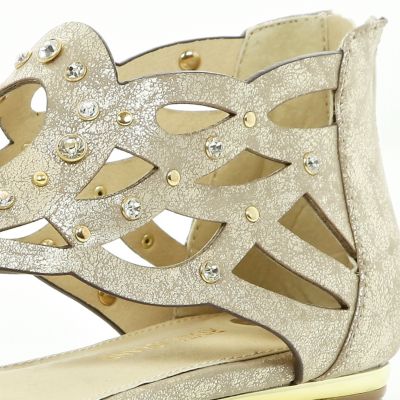 Gold metallic embellished grecian sandals