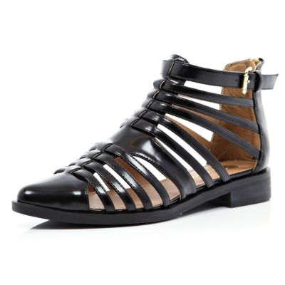 Black patent closed toe gladiator sandals 