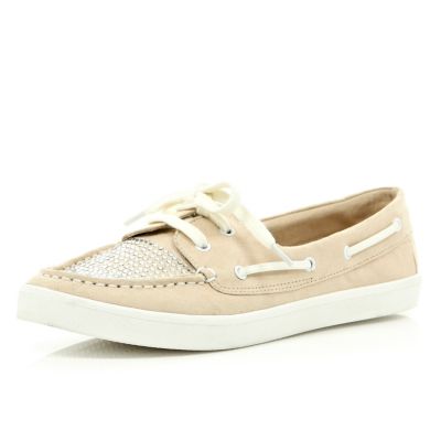 Pink diamante boat shoes