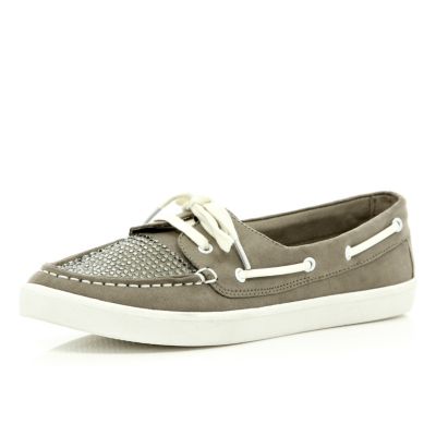 Grey lace up boat shoes