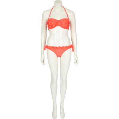 Coral flower stud balconette bikini top