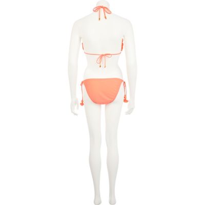 Coral flower stud halter neck bikini top