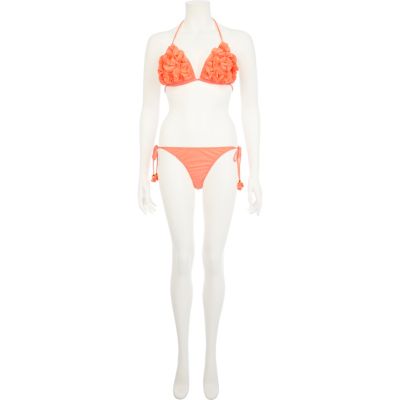 Coral flower stud halter neck bikini top