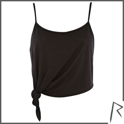 Black Rihanna knot front cropped cami top