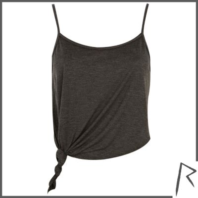 Grey Rihanna knot front cropped cami top