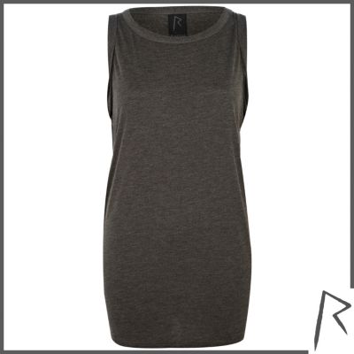 Grey Rihanna roll sleeve tank top