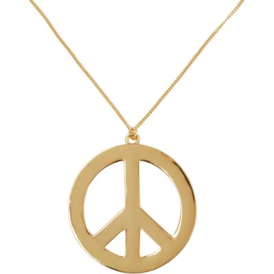 Gold tone peace sign long necklace