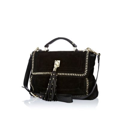 Black suede tassel satchel