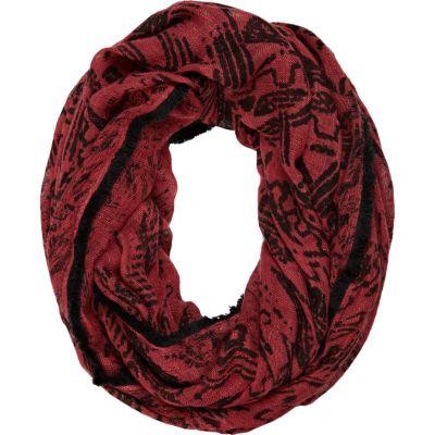 Red tribal print tassel snood