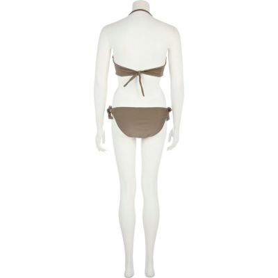 Beige tie side bikini bottoms