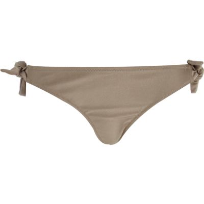 Beige tie side bikini bottoms